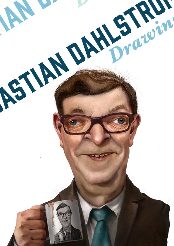 Karikatyr av Paavo Väyrynen med kaffemugg