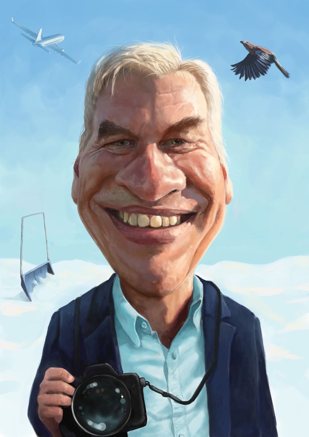 Karikatyr av Stefan Härus med kamera
